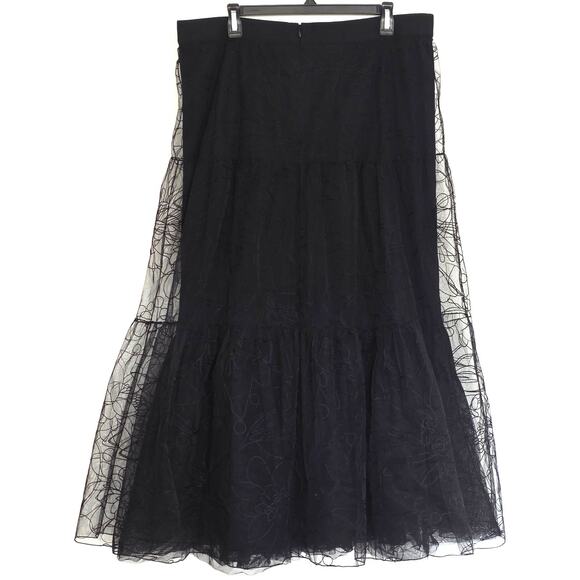 Akris Punto Sashiko Flower Embroidered Lace Tulle Maxi Skirt Black Plus Size 16 - Picture 3 of 16